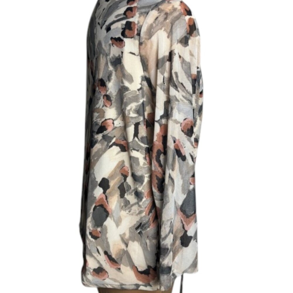 Cyrus Ruched Mesh Floral V-Neck Blouse 3/4 Sleeve Drawstring Top XL - Picture 3 of 7